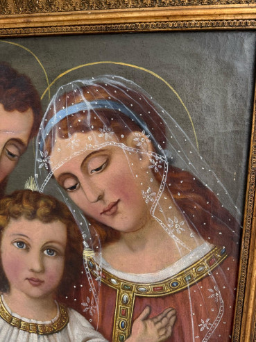 La Sagrada Familia pintada sobre óleo.