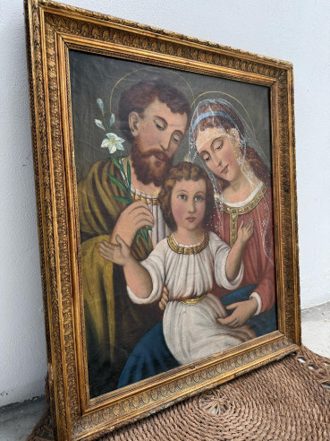 La Sagrada Familia pintada sobre óleo.