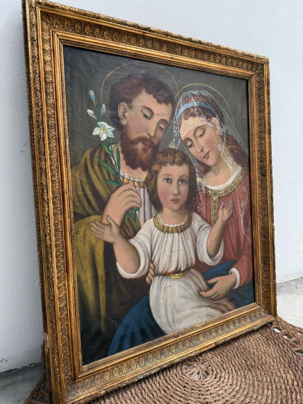 La Sagrada Familia pintada sobre óleo.