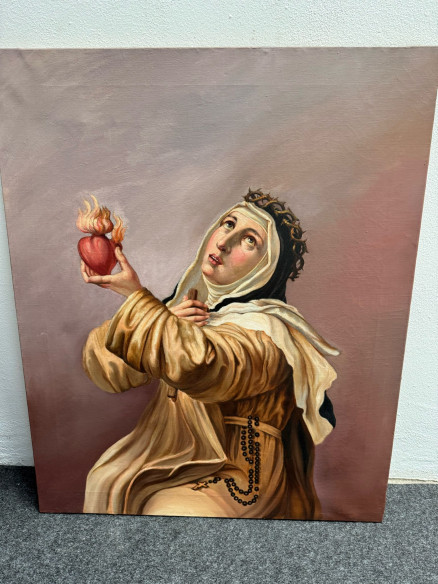 La Dominica: Santa Catalina de Siena pintada sobre óleo.