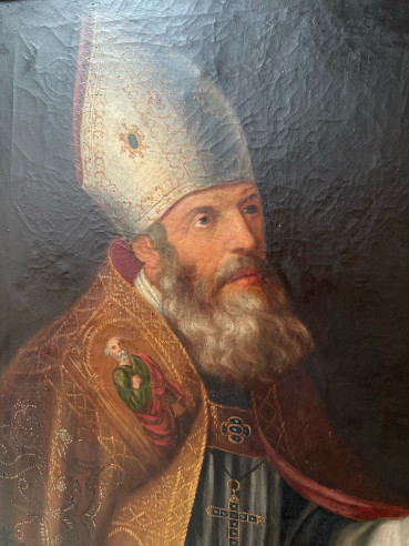 San Agustín, pintado sobre óleo con marco dorado en oro fino,