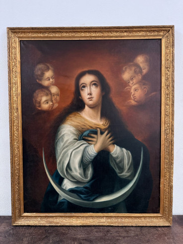 Inmaculada Concepción pintada sobre lienzo XIX, (copia de Murillo).