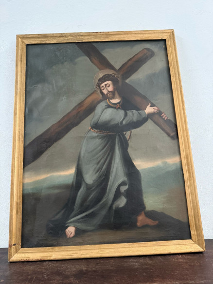 Jesucristo cargando la cruz, pintado sobre lienzo XIX.