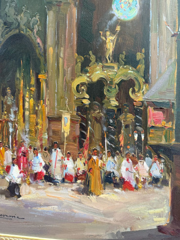 Retablo con grandes arcos arquitectónicos de la...