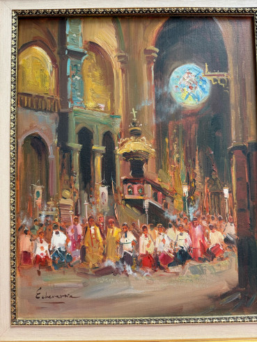 Retablo con grandes arcos arquitectónicos de la...