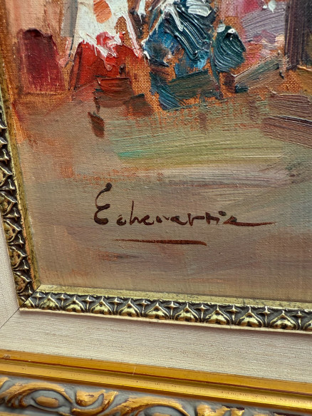 Retablo con grandes arcos arquitectónicos de la iglesia, con sacerdotes, monaguillos y obispos.