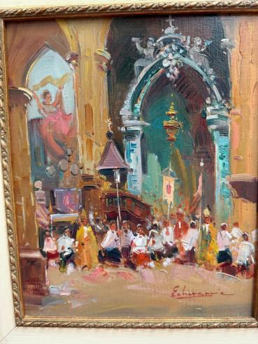 Retablo con grandes arcos arquitectónicos de la...