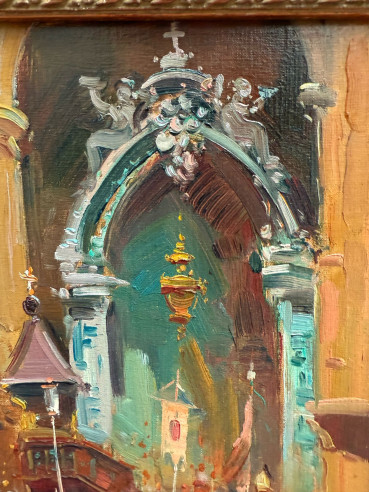 Retablo con grandes arcos arquitectónicos de la...