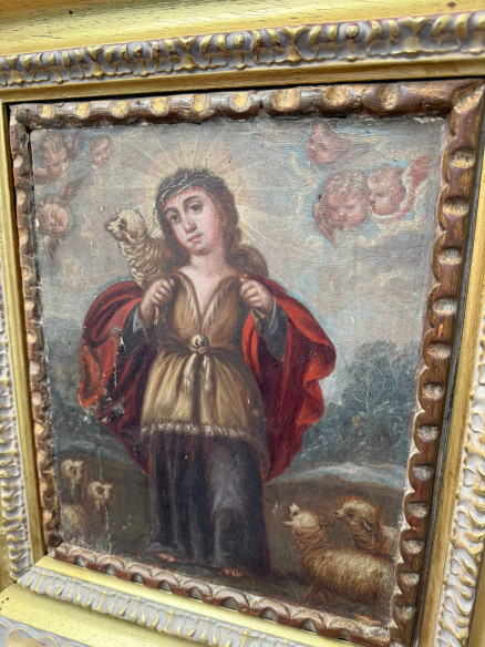 El buen pastor, óleo sobre tabla S. XVIII.