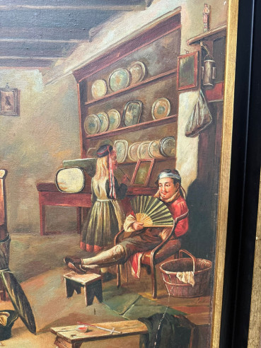 Pintura estilo inglesa "Escena doméstica donde...