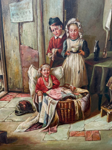 Pintura estilo inglesa "Escena doméstica donde...