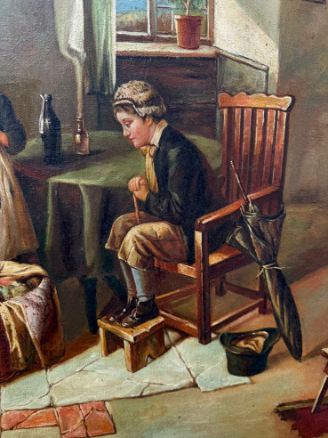 Pintura estilo inglesa "Escena doméstica donde...