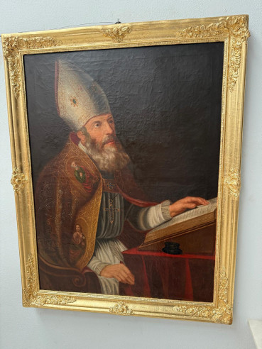 San Agustín, pintado sobre óleo con marco dorado en oro fino,