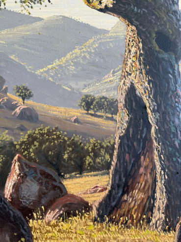 Paisaje con montaña y árboles, firmado por el...