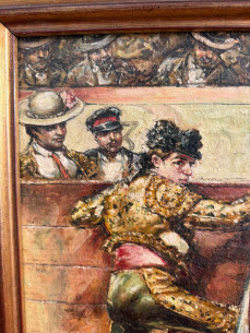 Pintura costumbrista sobre tabla, con motivos taurinos,... 2