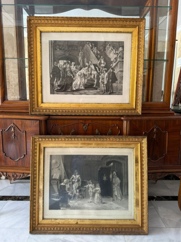 Pareja de grabados ingleses S. XIX con marcos originales.