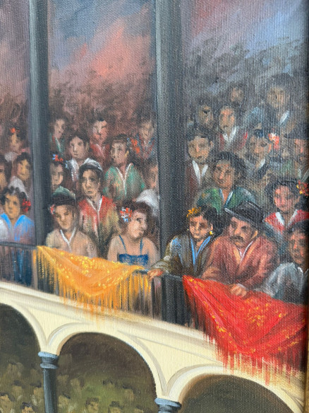 Rejoneador a caballo (encelar al toro), pintada por el pintor Lucentino Ángel Pablos.