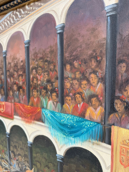 Rejoneador a caballo (encelar al toro), pintada por el pintor Lucentino Ángel Pablos.