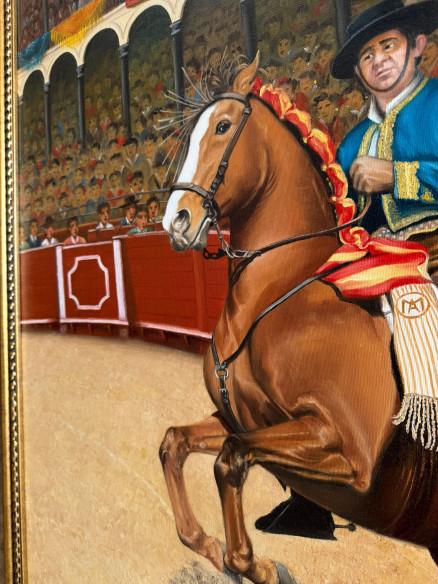 Rejoneador a caballo (encelar al toro), pintada por el pintor Lucentino Ángel Pablos.