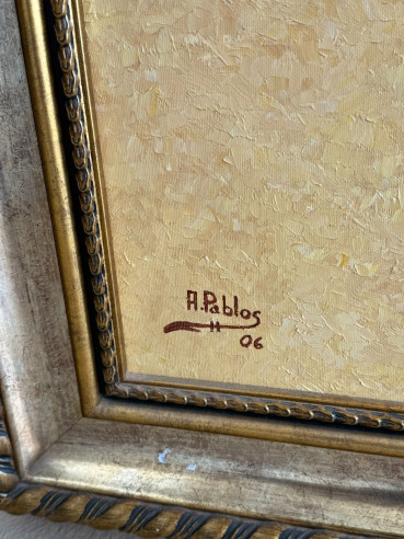 Rejoneador a caballo (encelar al toro), pintada...