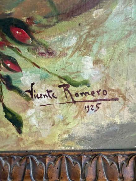 Preciosa pintura al óleo sobre lienzo del pintor valenciano Vicente Romero, fechada en 1925.