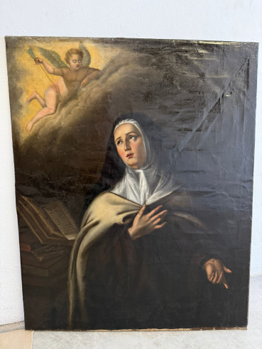 Exquisita pintura de Santa Teresa de Jesús, virgen y doctora de la iglesia (año 1844).