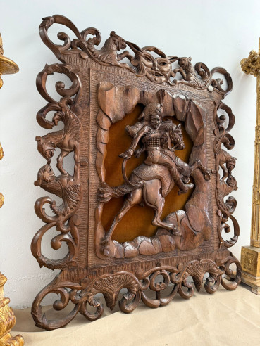 Talla de Napoleón a caballo en madera de roble,...