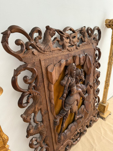 Talla de Napoleón a caballo en madera de roble, renacimiento francés primero S. XX.