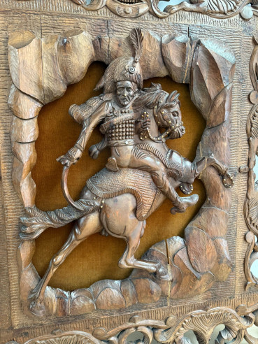 Talla de Napoleón a caballo en madera de roble,...