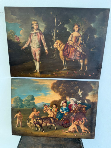 Pareja de pinturas costumbrista, óleo sobre tabla del gran pintor jerezano Juan Padilla.