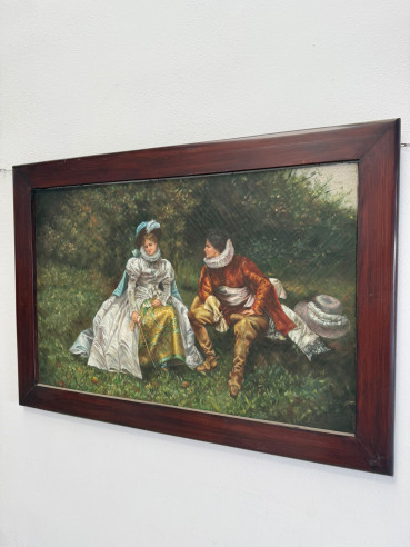 Escena romántica de galantes, estilo francés trovador Napoleón III.