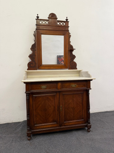 Mueble tocador con base de mármol, cajón y balda.