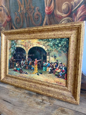 Patio escena goyesca, pintado por el prestigioso pintor Jologa (Jerez).