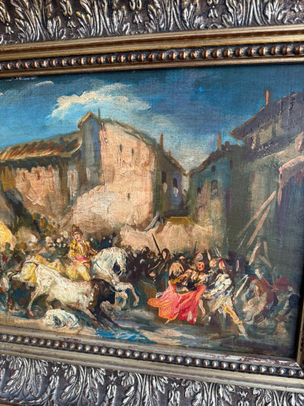 Fantástica pareja de tablas, fiestas goyescas atribuidas a Eugenio Lucas Villaamil.