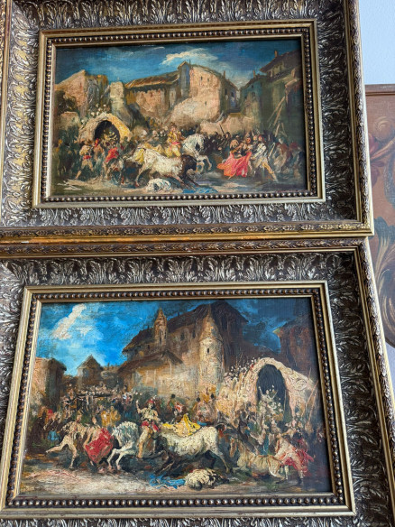 Fantástica pareja de tablas, fiestas goyescas atribuidas a Eugenio Lucas Villaamil.