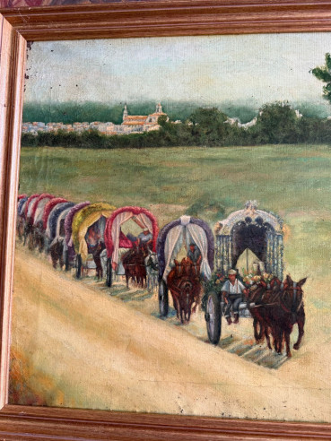 Carruajes por el campo camino del Rocio.