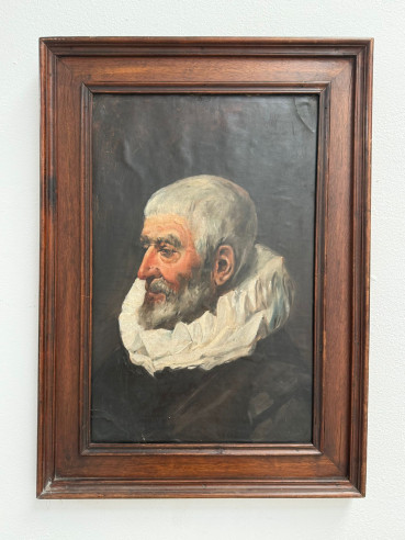 Bonito retrato de caballero con vestimenta del renacimiento, óleo sobre lienzo.