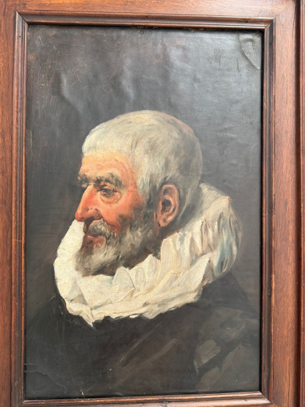 Bonito retrato de caballero con vestimenta del renacimiento, óleo sobre lienzo.