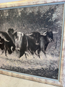 Toros bravos en el campo, pintados sobre tabla por Juan... 2