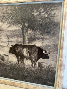 Toros bravos en el campo, pintados sobre tabla por Juan... 2