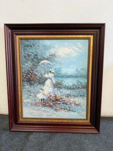 Dama victoriana junto al lago (firmado), pintado sobre...