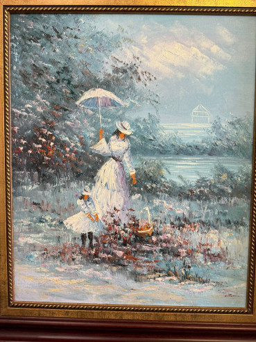 Dama victoriana junto al lago (firmado),...