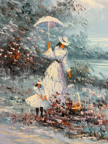 Dama victoriana junto al lago (firmado),...