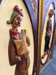 Pareja de payasos tallados en madera y pintados a mano... 2