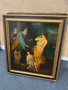 El repudio de Agar, pintado óleo sobre lienzo y pegado en...