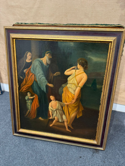 El repudio de Agar, pintado óleo sobre lienzo y pegado en tabla. (copia de Adriaan Van Der Werff).