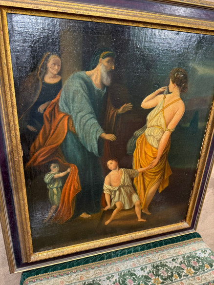 El repudio de Agar, pintado óleo sobre lienzo y pegado en tabla. (copia de Adriaan Van Der Werff).