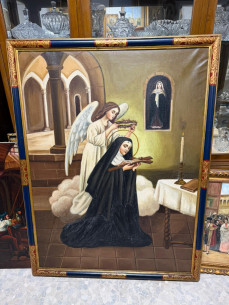 Gran cuadro de Santa Rita de Casia, óleo sobre lienzo con...