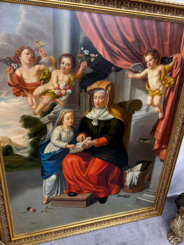 Santa Ana enseñando a leer a su hija la Virgen...