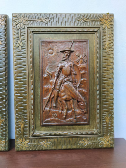 Madera tallada Don Quijote y Sancho
